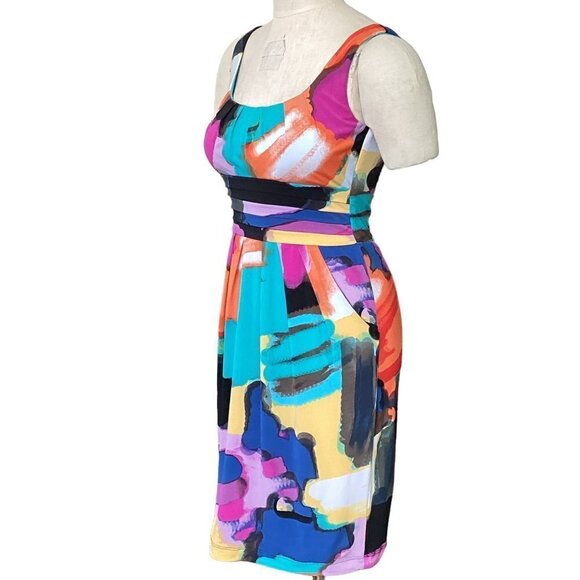 Bisou Bisou Sleeveless Sheath Dress Sz 4 Abstract Watercolor Print Pockets 217J - Picture 5 of 9